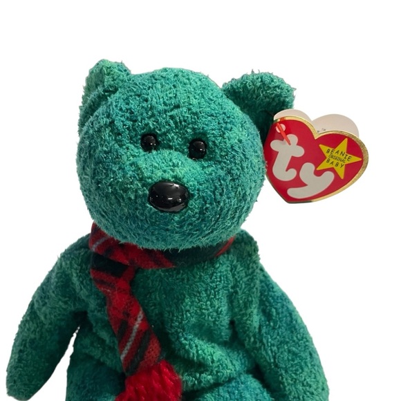 Ty Wallace Beanie Baby 1999 – Green Bear with Plaid Scarf – Collectible Plush - Picture 5 of 12